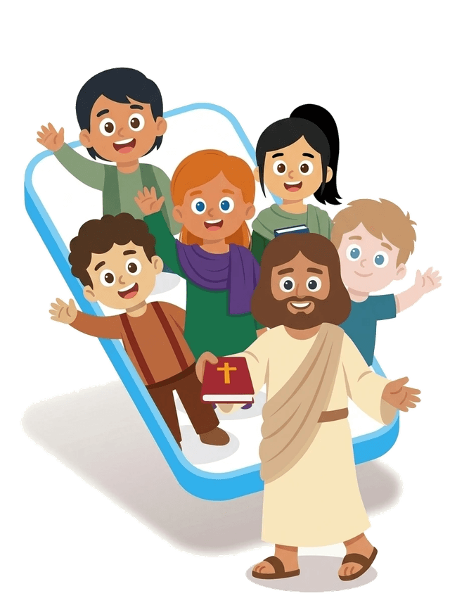 Jesús con un grupo de jóvenes saliendo de un móvil